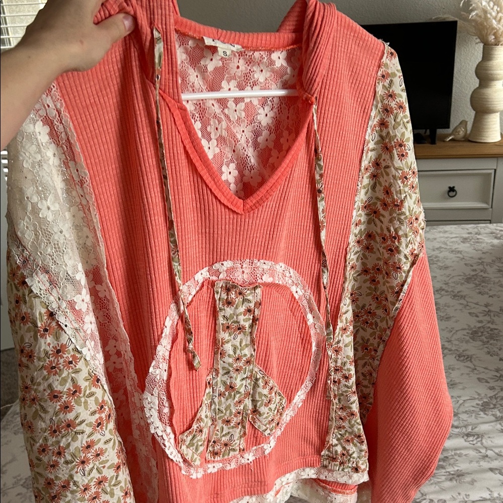 POL Coral Floral Patchwork Hoodie